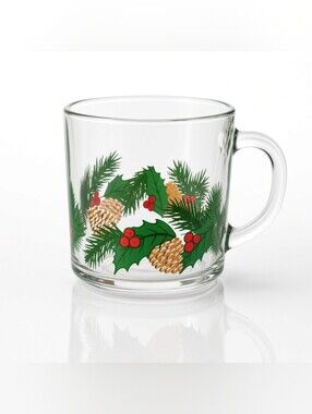 Vintage Libbey Christmas Holly Berry Glass Coffee Mug 10 oz